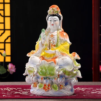 Budistų Budos Statula Guanyin Statula, Keramikos Amatai Porcelianinis Spalvotas Sėdi Lotoso Guanyin Budos Statula Balto Porceliano