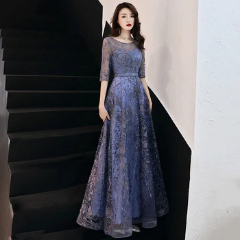 Nėriniai Vakaro Suknelės Ilgas Elegantiškas O-Kaklo - Line Oficialų Suknelė Su Rankovėmis Plius Dydis Dres
