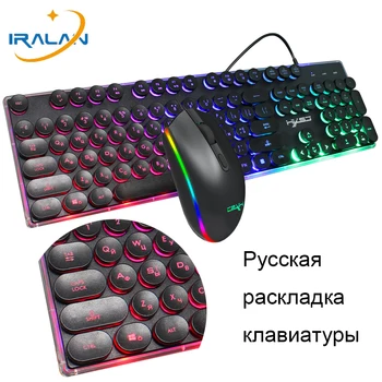Rusų kalba USB Laidinė Klaviatūra ir Pelė, Punk, Retro rusijos Klaviatūros Turas Keycap Multimedijos Mygtukai Žaidimas Pelių RU Keyb oard