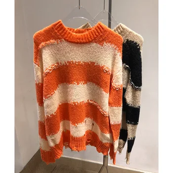 Moheros megztas dryžuotas megztinis dizaineris prabanga puloveris 2020 m. rudens žiemos megztinis moteris streetwear