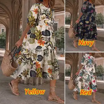 Moterų Suknelė Vasaros Ilgos Suknelės trumpomis Rankovėmis Sundress Bohemijos Gėlių Spausdinti Šalis Vestido VONDA Atsitiktinis Skraiste Femme Plius Dydis