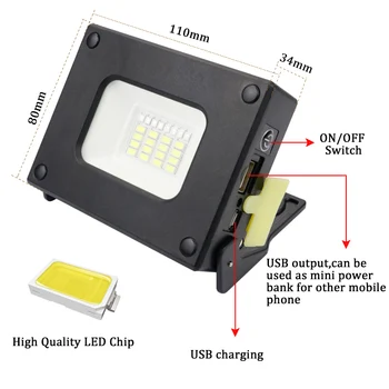 USB Portable LED Prožektorius 10W su SOS integruotas pakartotinai Įkraunamas Ličio Baterijų, Lauko Kempingas Mini Galios Banko Kišenėje Lempos