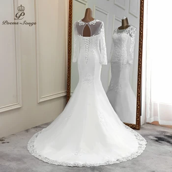 Undinė vestuvių suknelės permatomas chalatas de mariee subtili vestuvių suknelės pagal užsakymą pagaminti nuotakos suknelė ilgomis rankovėmis santuokos gėlių