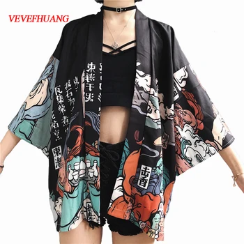 VEVEFHUANG Demon Slayer Kimonos moteris Japonų kimono megztinis cosplay marškinėliai palaidinė moterims Japonijos yukata moterų vasaros beac