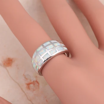 Prabangių Papuošalų prekės ženklo sidabro padengtą Antspaudu White Opal vestuviniai Žiedai Opalas papuošalai Moterims, JAV SZ #6#7#8#9#10 OR738