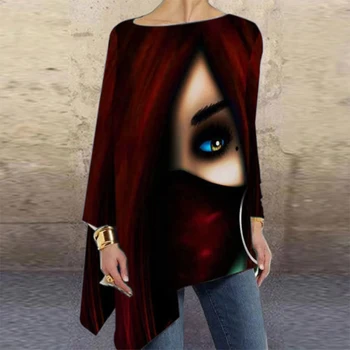 Abstraktus Modelis, O Kaklo Palaidinė Marškinėliai 2020 M. Rudenį Elegantiškas Nereguliarus Ilgomis Rankovėmis Megztinis Viršūnes Moterų Atsitiktinis Mados Moterų Blusa