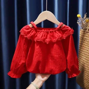 VFOCHI Merginos Palaidinė Vaikai Viršūnes Susiėmę Apykaklės 7 Spalvos Mergaitėms ilgomis Rankovėmis Marškinėliai Vaikams Vestuviniai Drabužiai Baby Girl Viršuje Tee Marškinėliai
