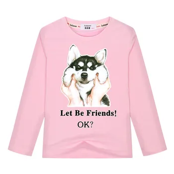 2018 Prekės marškinėliai Vaikams Haskių šunų 3d marškinėliai Gyvūnų ilgomis Rankovėmis Atsitiktinis marškinėlius Unisex paauglys Juokinga Klaidingą tees viršūnes dydis 3-13