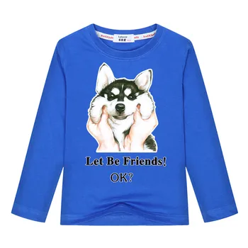 2018 Prekės marškinėliai Vaikams Haskių šunų 3d marškinėliai Gyvūnų ilgomis Rankovėmis Atsitiktinis marškinėlius Unisex paauglys Juokinga Klaidingą tees viršūnes dydis 3-13
