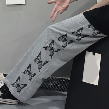 Drugelis Spausdinti Moterų Pločio Kojų Kelnės Harajuku Viduryje Juosmens Minkštųjų Ponios Kelnės Prarasti Rudenį Streetwear Moterų Kelnės