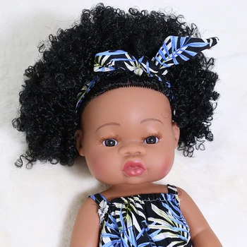 35CM Amerikos Atgimsta Juoda Baby Doll, Vonia Žaisti Visą Silikono Vinilo Kūdikių Lėlės Tikroviška Naujagimio Žaislas, Lėlė Mergaitė Kalėdų Dovana
