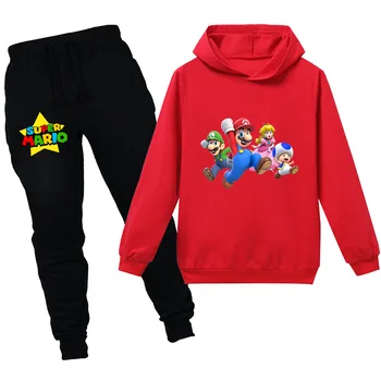 Pavasarį, Rudenį, Vaikams Super Mario Cartoon Sporto Medvilnės ilgomis Rankovėmis su Gobtuvu Atsitiktinis Namų Berniukų, Mergaičių ir Vaikų Drabužių, Hoodies