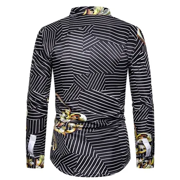 Prabanga Royal Dryžuotas Marškinėliai Vyrams 2021 Prekės Ilgomis Rankovėmis Mygtuką Iki Shirt Mens Baroko Gėlių Spausdinti Suknelė Marškiniai Camisa Masculina