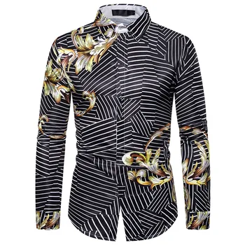 Prabanga Royal Dryžuotas Marškinėliai Vyrams 2021 Prekės Ilgomis Rankovėmis Mygtuką Iki Shirt Mens Baroko Gėlių Spausdinti Suknelė Marškiniai Camisa Masculina