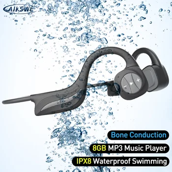 AIKSWE Kaulais, Ausinės Bluetooth, belaidės Ausinės 8GB IPX8 Vandeniui MP3 Muzikos Grotuvas Plaukimo, Nardymo Sporto laisvų Rankų įranga