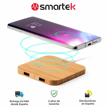 Belaidžio Smartek SMTK-6542 Belaidžio Belaidis kroviklis, bambuko, 2 USB išėjimai, 2100 mA, non-slip, 