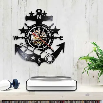 Jūrų Laivybos Laivo Vairas Sieninis Laikrodis Derliaus Vinilo Įrašas Sieninis Laikrodis Laikrodžiai Inkaro Sienų Dekoras Gyvenimo Kambario, Miegamasis