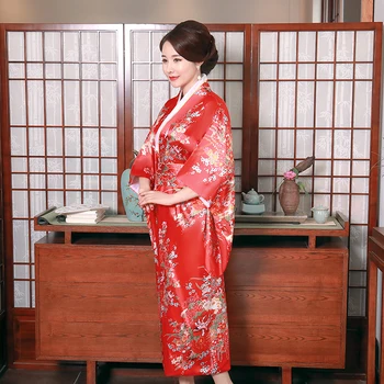 Moteris Spausdinti Gėlių Yukata Su Obi Cosplay Kostiumas Ilgas Satino Etapo Rezultatus Drabužių Japonų Kimono Stiliaus Chalatas Suknelė