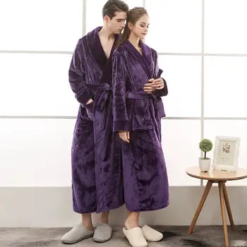 Pižamą flanelė pora pižamą vyrų ir moterų ilgų storų didelio dydžio chalatas, pižama женские халаты atsitiktinis suknelė padažu