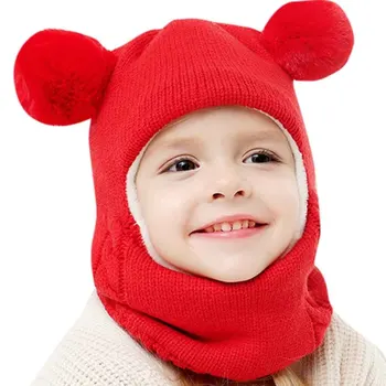 Vaikai Žiemą Kepurės Ausis Mergaitės Berniukai Vaikams Šiltos Kepurės Šalikas Nustatyti Kūdikio Variklio Dangčio Enfant Megzti Mielas Skrybėlę Gobtuvu Šiltas Flap Kepurė Šalikas