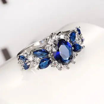 Safyras &Smaragdas brangakmenių mėlyna kristalų Žiedai moterims cirkonis deimantu balto aukso sidabro spalvos mujer šaliai, papuošalai bijoux dovana