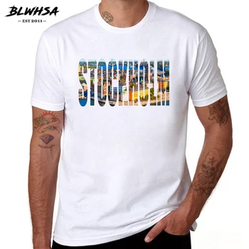 BLWHSA Stokholmo Miesto Spausdinimo Vyrų marškinėliai Mados Trumpas Rankovės Europos Kraštovaizdžio Dizaino marškinėliai Švedijoje, Stokholmo Miesto Tees