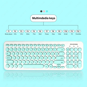 Wireless Keyboard Mouse Combo Set 2.4 Ghz Turas Keycap Slim 96 Klavišus anglų Layout USB Imtuvas, Multimedijos klavišus, Rožinė/Žalia/Juoda