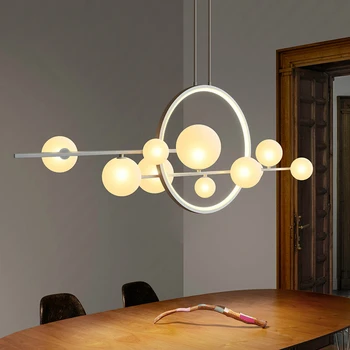 Modernios Šviesos Valgomasis stalas geležies LED Šviestuvo Šiaurės kambarį Apšvietimo Valgomojo kambario Dekoro Skaidraus stiklo kamuolys Kabo lempa