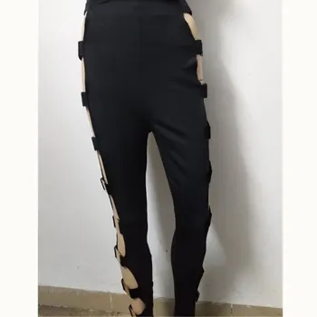 2019 Naujausias Stiliaus Moteriški Kelnės, Antblauzdžiai Elastinga Spandex Tuščiaviduriai Iš Kankina Gotikos Push Up Kryžiaus Dirželis Tvarstis Slim Antblauzdžiai Sexy