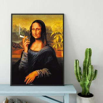 Juokinga Meno Mona Lisa Gerti ir Rūkyti Drobė Paveikslų, Plakatų ir grafikos Da Vinci Garsaus Sienos Menas Nuotraukas, Namų Dekoro