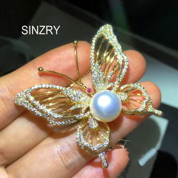 SINZRY kubinis cirkonis gėlavandenių perlų drugelis mados sagė pin lady scarve sagtis