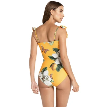 2020 Seksuali Geltona spausdinti citrina vienos dalies maudymosi kostiumėlį plaukti kostiumas moteriška vasaros paplūdimio maudymosi kostiumėliai, maudymosi kostiumą plaukti kostiumas Brazilijos