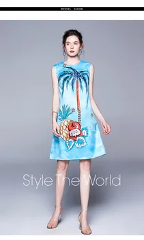 2019 Tako, Vasaros, Mėlyna Mini Suknelė Moterų vaismedžių Spausdinti Rankovių Elegantiškas Atostogų Mini suknelė Vestidos Skraiste Femme