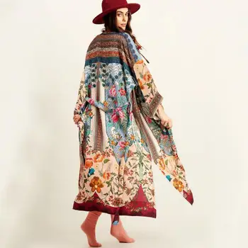 Japonų Kimono Mados Palaidinė Moterims 2020 Gėlių Spausdinti Yukata Kimono Megztinis Ilgomis Rankovėmis Megztinis Tradicinių Kimonos Suknelė
