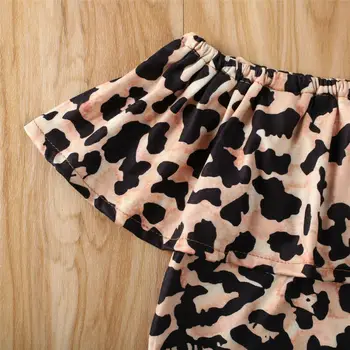 Vasarą Vaikams Baby Girl Pynimas Off-Pečių Leopardas Spausdinti Viršūnes Džinsinio Šortai 2vnt Drabužių Rinkinys 1-6Years vaikai madingų drabužių
