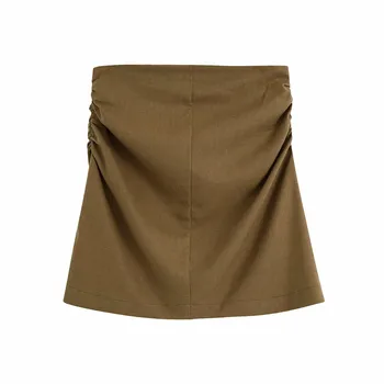 Kavos spalvos, moterų atsitiktinis-line aukštos juosmens za mini sijonai moterų 2020 metų vasaros mados užtrauktukas patalynė trumpas sijonas office lady kostiumas