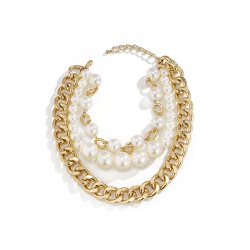 Karšto pardavimo populiarus juvelyrikos su paprasta, mada, retro laukinių multi-layer kryžiaus grandinės imitacija, perlų grandinės karoliai moterims