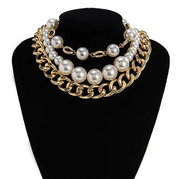 Karšto pardavimo populiarus juvelyrikos su paprasta, mada, retro laukinių multi-layer kryžiaus grandinės imitacija, perlų grandinės karoliai moterims