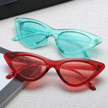 2018 naujas mados akiniai nuo saulės Moterims prekės ženklo dizaineris retro mažas, Blizga, spalvinga Seksualus Katės Akis, Saulės Akiniai, Rėmeliai Atspalvių Oculos de sol