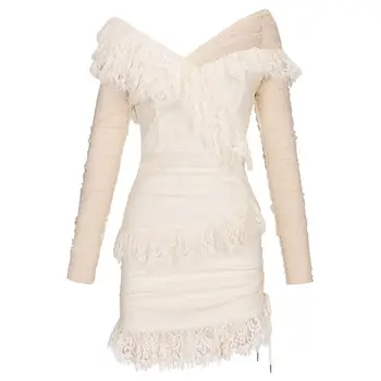 Elnias Lady Ilgas Rankovė Nuo Peties Suknelė Vasaros 2020 Balta Nėrinių Suknelė Klubo Šalis Suknelės Moterims Vakaras