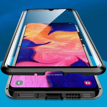 A10 Atveju 360 Dvipusis Stiklo Atvejais, Samsung Galaxy A10 Magnetinės Metalo Buferį Galinį Dangtelį Sumsung 10 A105F Coque 6.2
