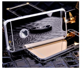 Grūdintas stiklas + telefono dėklas Skirtas iphone 4, 4S, 5 5S SE 6 6S 7 plius atveju aišku, silikono edge+shinny veidrodis galinio dangtelio išmanųjį telefoną