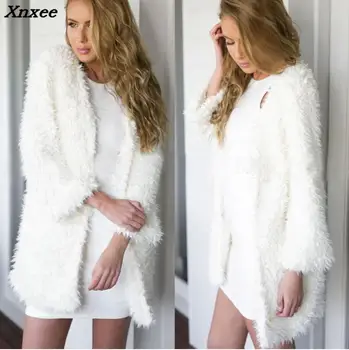 2020 baltas meškiukas naujas Žiemą, Rudenį, moteriški Drabužiai, Purus Shaggy Dirbtiniais Kailiais Cardigan Sekminių Spalvos Plonas Ilgas Šiltas Outwears Megztiniai