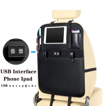 USB automobilinis organizatorius automobilio sėdynės saugojimo krepšys Daugiafunkcinis talpinimo automobilio sėdynės atlošo krepšį kūrybos automobilių aksesuarų dėžutė