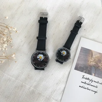 Moterų Mados Gėlių Laikrodžiai Savybes Daisy Dial Ponios Kvarciniai Laikrodžiai Šviežias Stiliaus Moterų Oda Žiūrėti Retro Laikrodis