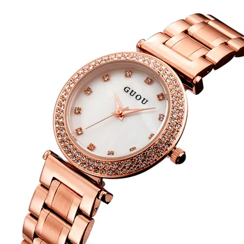 Guou Prabangos Prekės ženklo Moterų Laikrodžiai 50M atsparumas Vandeniui Mados Naujų Ponios Žiūrėti originali kvarco žiūrėti Rose Gold Stell Deimantų Laikrodžiai