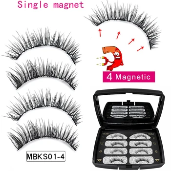 MB 4 Porų 4 Magneto Magnetinio Blakstienos Daugkartinio naudojimo Faux Cils Magnetique Gamtinių Su Dovanų Dėžutė Audinės Blakstienos Rankų darbo False lashes