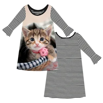 Vaikai Mados katė Spausdinti Vaikams, Vaikų drabužiai drabužiai Atsitiktinis Baby girl suknelė ilgomis rankovėmis Mergaitėms juostele Suknelės naujas