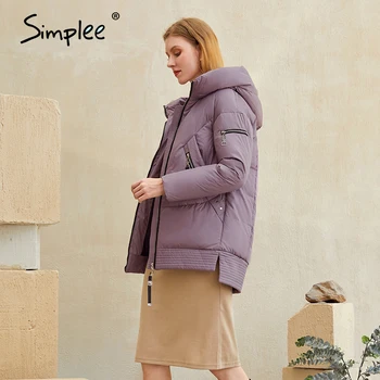 Simplee Atsitiktinis gobtuvu moterų žiemos paltai parko Užtrauktukas kišenėje kamšalu striukė kailis ponios 2020 Naujas prekės ženklas medvilnės šiltas paltas moteriška
