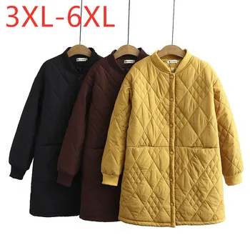 Naujas ponios rudens žiemos plus size ilgai wadded striukė moterims didelių palaidų ilgos rankovės kišenėje geltona juoda danga 3XL 4XL 5XL 6XL